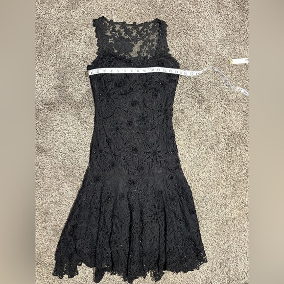 Cache Vintage Y2K Black Beaded Goth Witchy Flapper Mesh Flared Dress Size 2 - Picture 12 of 16